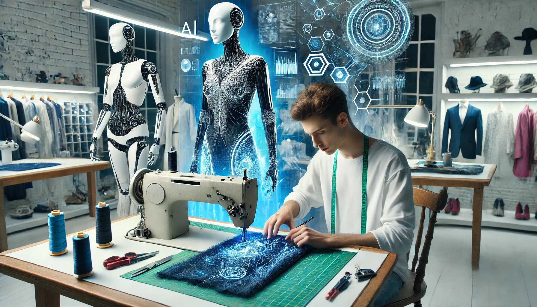 Un laboratorio di alta moda in cui artigiani trasformano i design generati dall’IA in capi reali, unendo tecnologia e tradizione sartoriale.