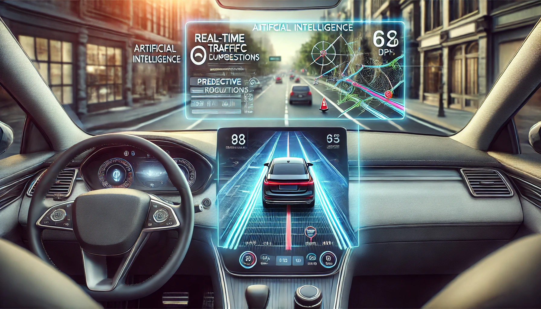 Auto moderna senza conducente che guida autonomamente in città grazie all’intelligenza artificiale.