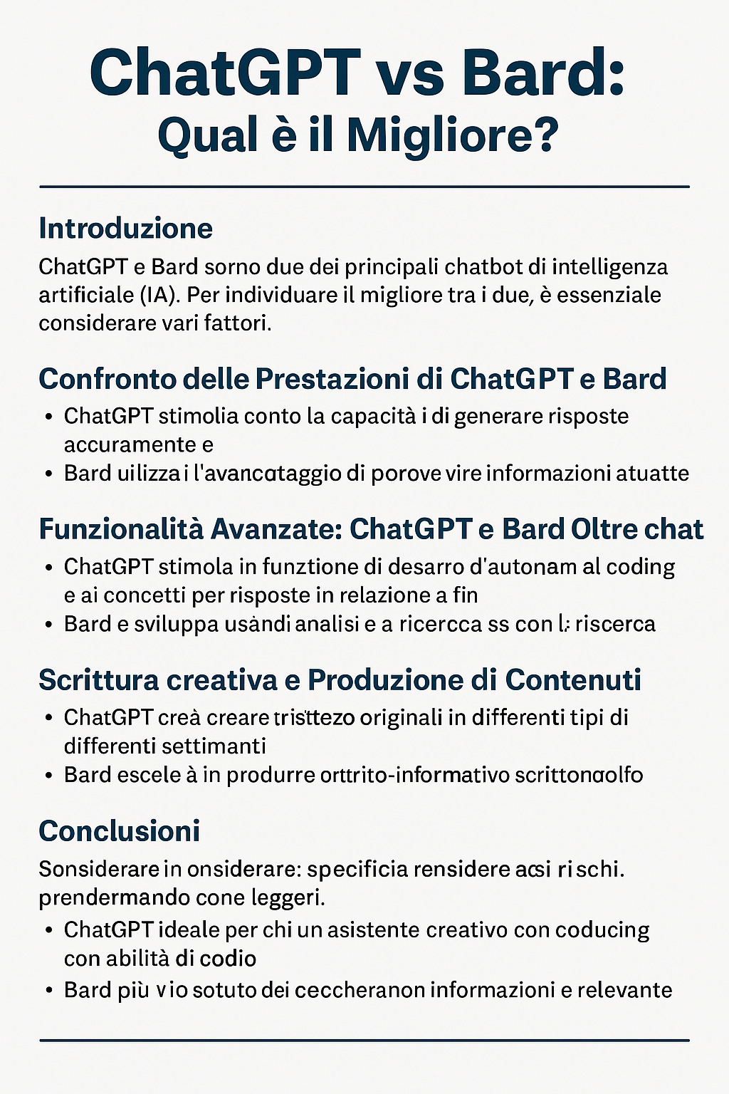 Infografica verticale in italiano con confronto tra le funzionalità di ChatGPT e Bard
