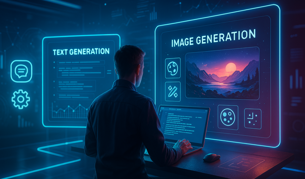 Monitor con interfaccia Midjourney aperta su Discord e prompt visuale in uso