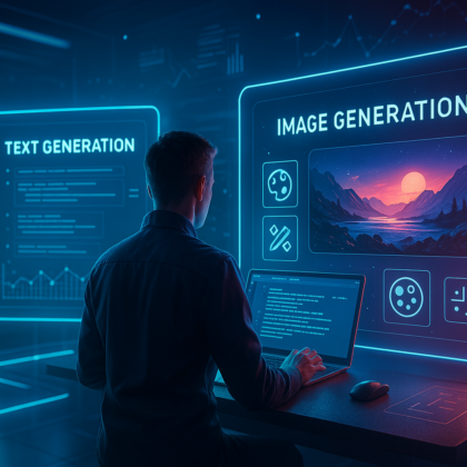 Monitor con interfaccia Midjourney aperta su Discord e prompt visuale in uso