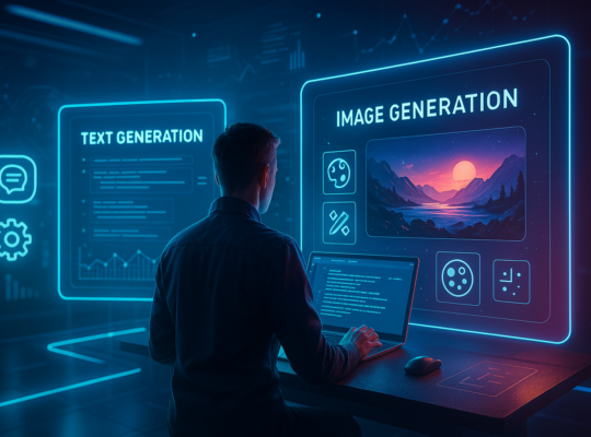 Monitor con interfaccia Midjourney aperta su Discord e prompt visuale in uso