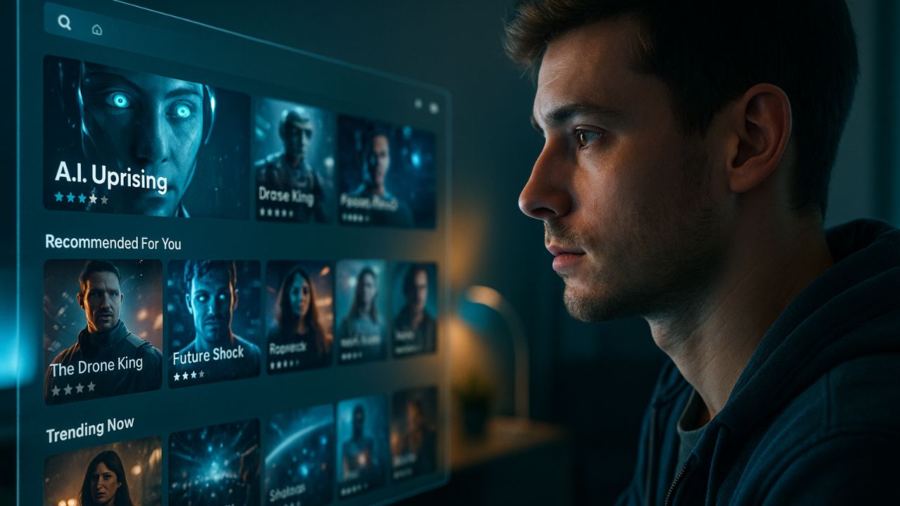 Interfaccia streaming futuristica che si adatta alle emozioni dell’utente in tempo reale