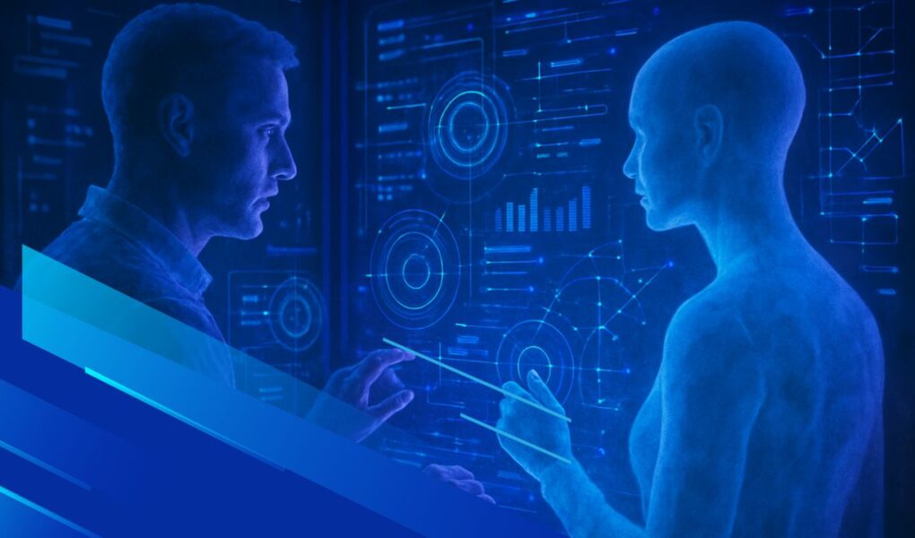 Interazione tra intelligenza artificiale e lavoro umano in un ambiente digitale moderno