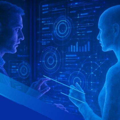 Interazione tra intelligenza artificiale e lavoro umano in un ambiente digitale moderno
