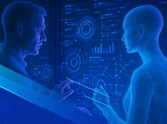 Interazione tra intelligenza artificiale e lavoro umano in un ambiente digitale moderno