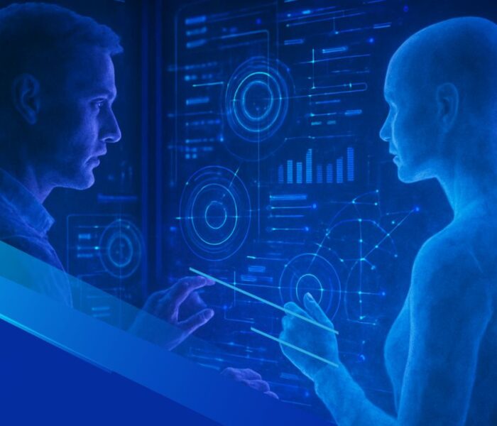 Interazione tra intelligenza artificiale e lavoro umano in un ambiente digitale moderno