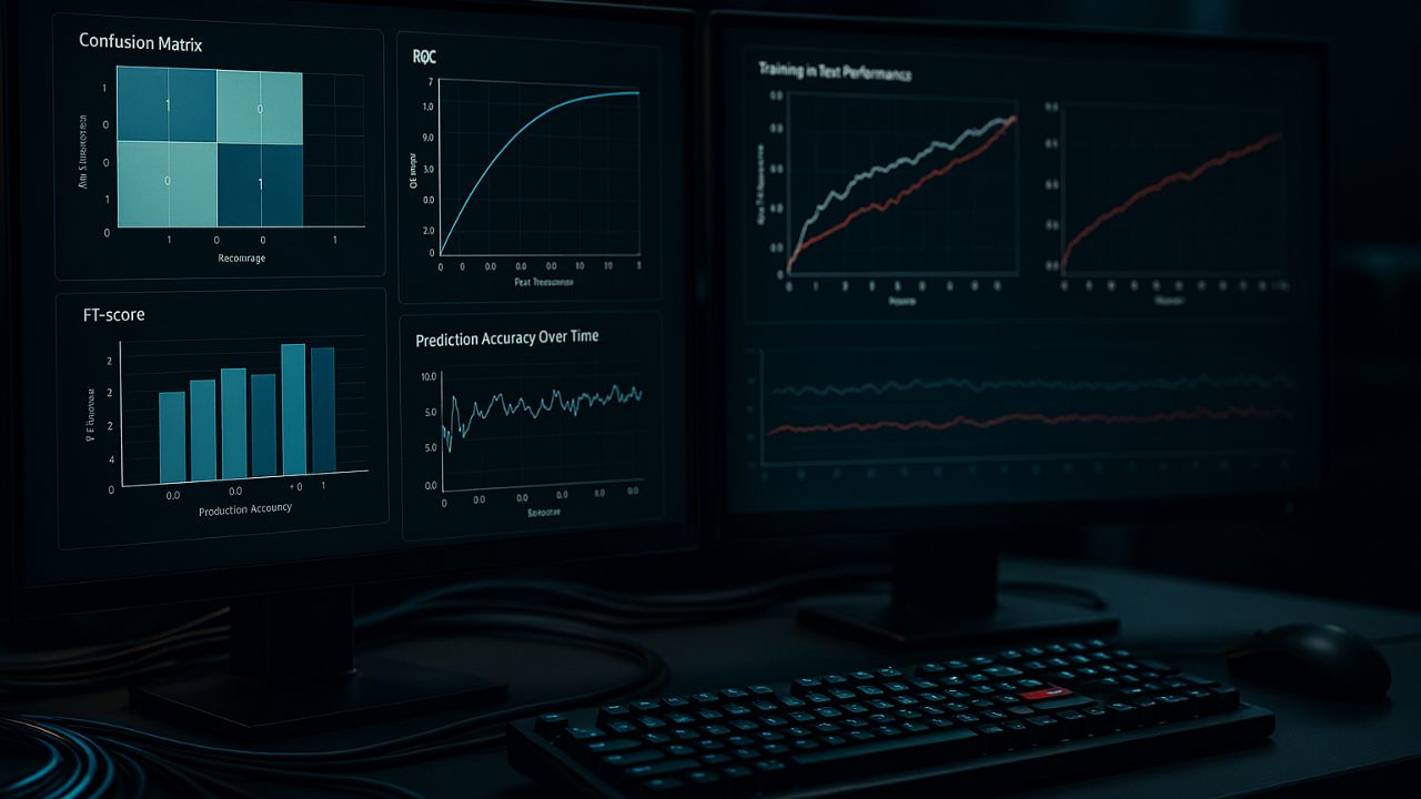 Cruscotto tecnico con confusion matrix, curve ROC e analisi delle prestazioni di un modello su dati reali