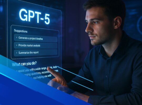 Interfaccia di GPT‑5 in ambiente futuristico con utente al lavoro
