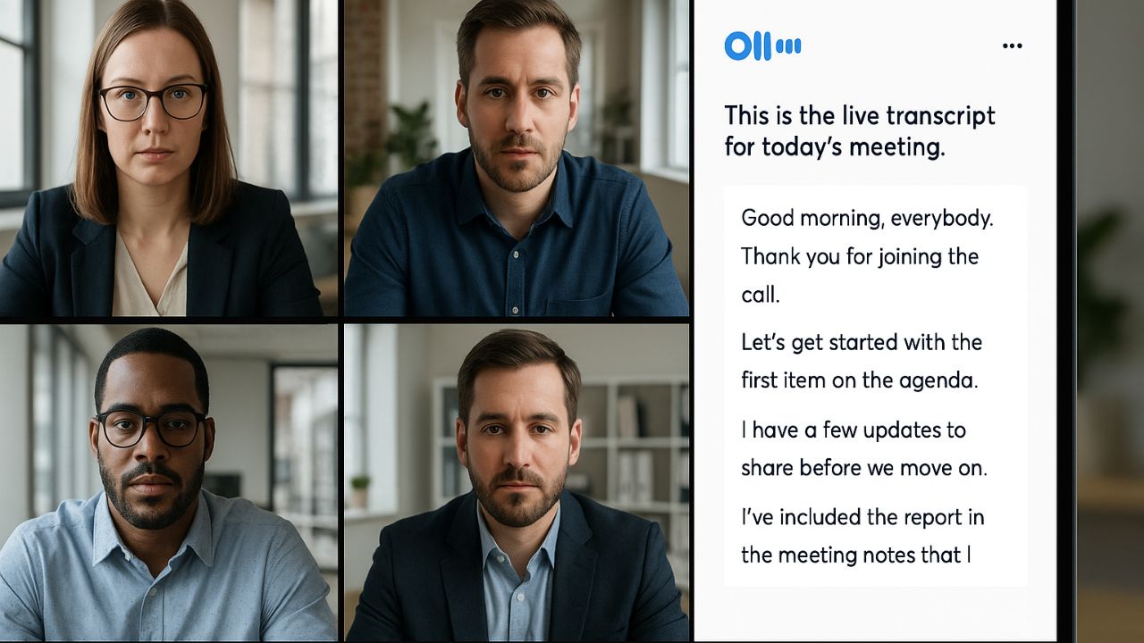 Videoconferenza con Otter.ai che trascrive automaticamente le conversazioni