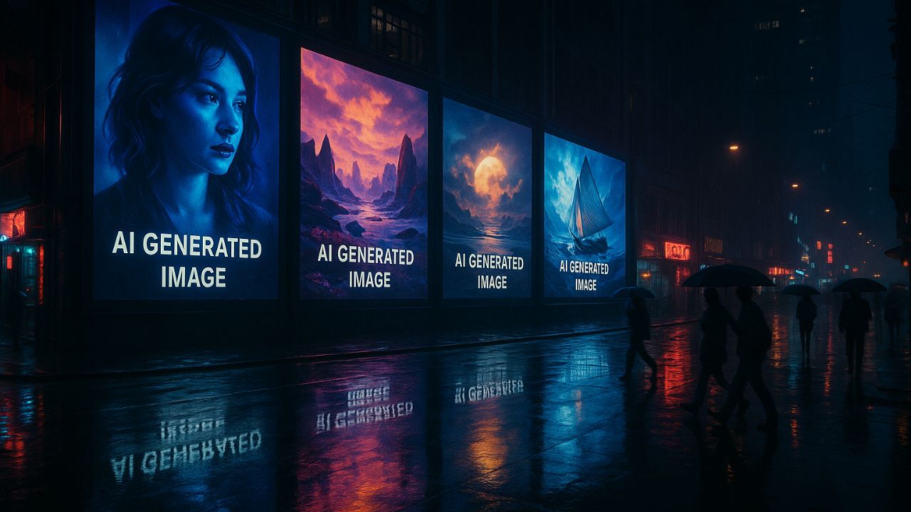cartelloni digitali in città che proiettano video creati da AI multimodale