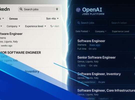 Confronto tra OpenAI Jobs Platform e LinkedIn con interfacce a confronto