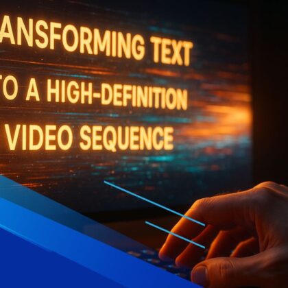 mano che digita testo che si trasforma in video 3D realistico